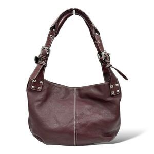 TIGNANELLO Burgundy Brown Double‎ Handle Hobo Leather Shoulder Bag